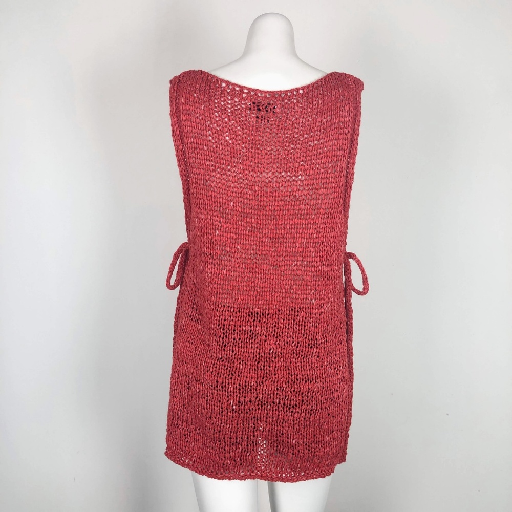 Zara Side Tie Vest Sweater Top Red Knit Lagenlook - Picture 5 of 6